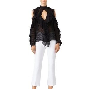 NICHOLAS Navy Blue Swiss Dot Cutout Cold Shoulder Top Blouse Ruffle Size 0